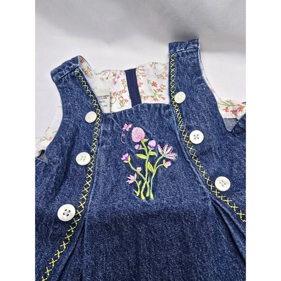 Vintage Faded Glory Denim Embroidered Flower Dress Size 12 Months - Picture 3 of 10